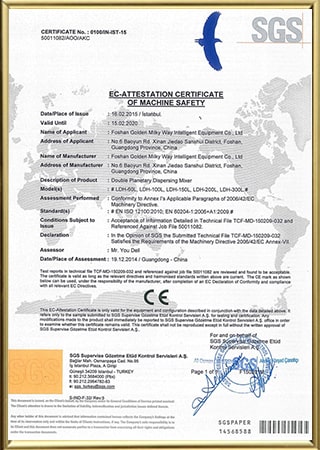 EC-Attestation Certificate of Machine Safety